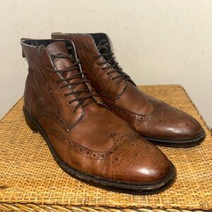 Gordon Rush Mens 13 Wingtip Cognac Brown Leather Lace Up Boots Preppy Classic